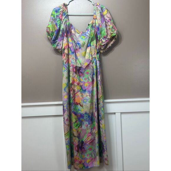 NWT Plenty by Tracy Reese Puff-Sleeve Floral Anthropologie Midi Dress Women's L - Picture 2 of 14